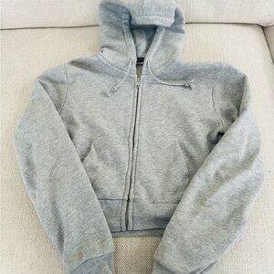 Brandy Melville Light Gray Fleece-Lined Hoodie
